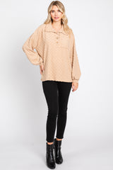 Taupe Fuzzy Checkered Button Front Top