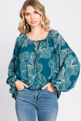 Teal Floral Tie Detail Long Sleeve Maternity Blouse