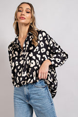 Black Animal Print Long Sleeve Blouse