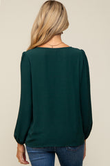 Forest Green Long Puff Sleeve Maternity Blouse Top