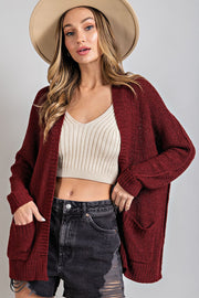 Burgundy Cuff Sleeve Cardigan