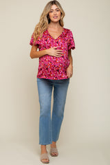 Magenta Animal Print Puff Sleeve Maternity Top