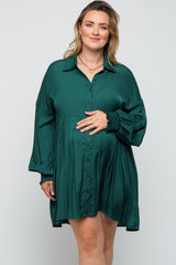 Forest Green Button Down Maternity Plus Dress