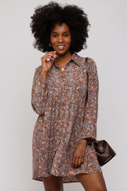 Brown Paisley Print Collared Dress