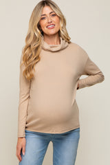 Taupe Turtleneck Long Sleeve Maternity Top