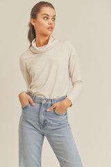 Cream Turtleneck Long Sleeve Top