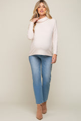 Cream Turtleneck Long Sleeve Maternity Top