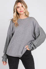 Heather Grey Cable Knit Sleeve Sweater