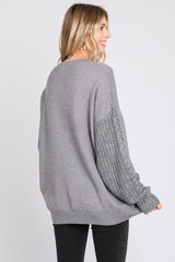 Heather Grey Cable Knit Sleeve Sweater