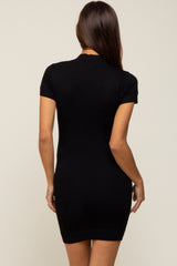 Black Knit Mock Neck Fitted Maternity Dress