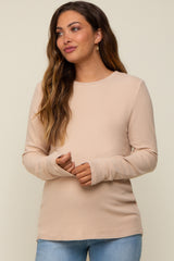 Beige Soft Knit Long Sleeve Maternity Top