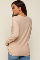 Beige Soft Knit Long Sleeve Maternity Top