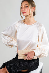 Cream Satin Sequin Cuff Maternity Blouse