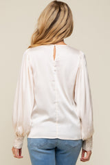 Cream Satin Sequin Cuff Maternity Blouse