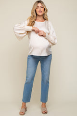 Cream Satin Sequin Cuff Maternity Blouse