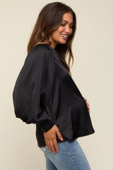 Black Satin Sequin Cuff Maternity Blouse