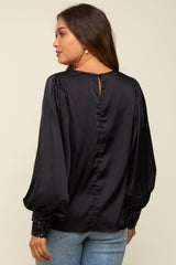 Black Satin Sequin Cuff Maternity Blouse