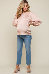 Light Pink Satin Sequin Cuff Maternity Blouse