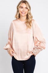 Light Pink Satin Sequin Cuff Blouse