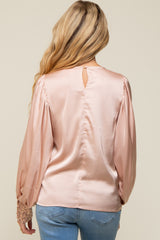 Light Pink Satin Sequin Cuff Maternity Blouse