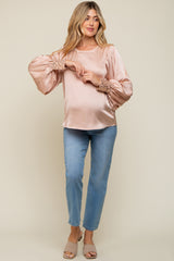 Light Pink Satin Sequin Cuff Maternity Blouse