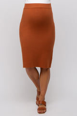 Brown Knit Fitted Maternity Skirt