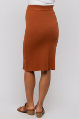 Brown Knit Fitted Maternity Skirt