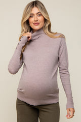 Mocha Turtleneck Long Button Sleeve Maternity Top