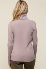 Mocha Turtleneck Long Button Sleeve Maternity Top