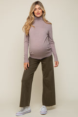 Mocha Turtleneck Long Button Sleeve Maternity Top