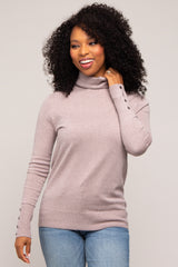 Mocha Turtleneck Long Button Sleeve Top