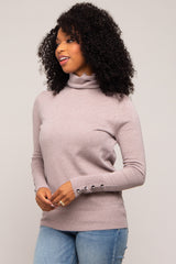 Mocha Turtleneck Long Button Sleeve Top