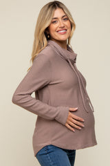 Taupe Ribbed Long Sleeve Hooded Maternity Top