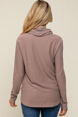 Taupe Ribbed Long Sleeve Hooded Maternity Top