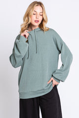 Light Olive Ribbed Hooded Top