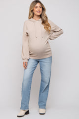 Taupe Ribbed Hooded Maternity Top