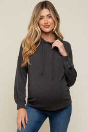 Charcoal Ribbed Hooded Maternity Top