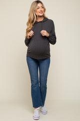 Charcoal Ribbed Hooded Maternity Top