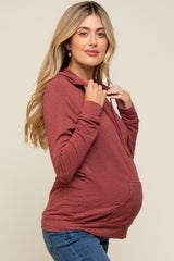 Burgundy Soft Knit Maternity Pullover Hoodie