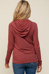 Burgundy Soft Knit Maternity Pullover Hoodie