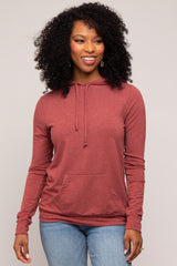 Burgundy Soft Knit Maternity Pullover Hoodie