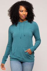 Teal Soft Knit Maternity Pullover Hoodie