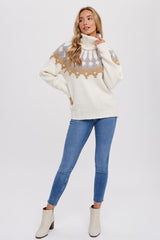 Cream Turtleneck Fair Isle Sweater