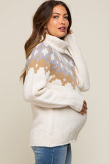 Cream Turtleneck Fair Isle Maternity Sweater