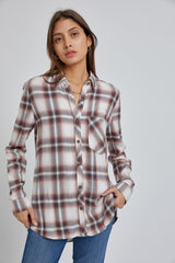 Rust Plaid Button Down Maternity Top