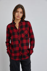 Red Checkered Maternity Long Sleeve Button Down Top