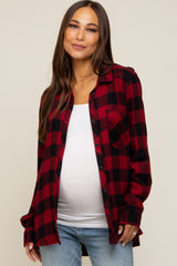 Red Checkered Maternity Long Sleeve Button Down Top