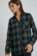 Forest Green Checkered Maternity Long Sleeve Button Down Top