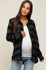 Forest Green Checkered Maternity Long Sleeve Button Down Top