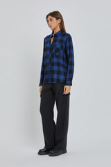 Royal Blue Checkered Long Sleeve Button Down Top